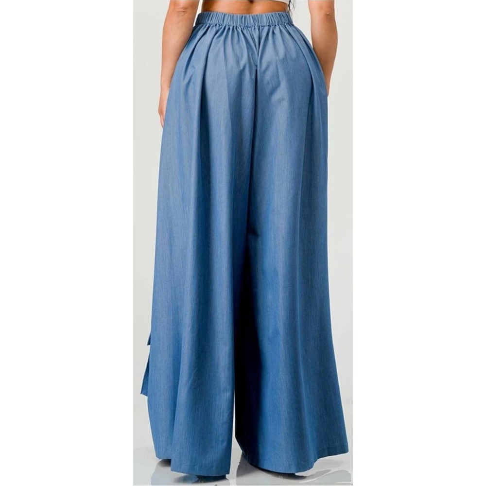 Athina Blue Wide Leg Cargo Pants Multi Pocket Utility Rayon Womens Small NWT - Picture 2 of 8
